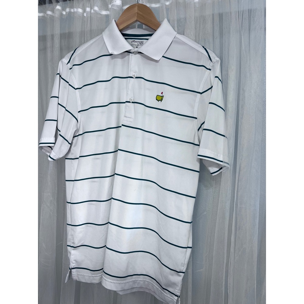 Masters White Striped Polo Shirt with Green Accent - Men